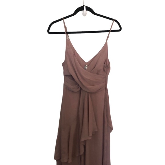 NWT ASOS chiffon asymmetrical ruffle Bridesmaid dress Pink - Picture 2 of 6